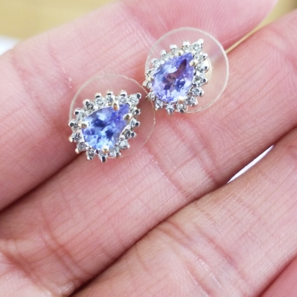 14k natural tanzanite natural diamonds earring
